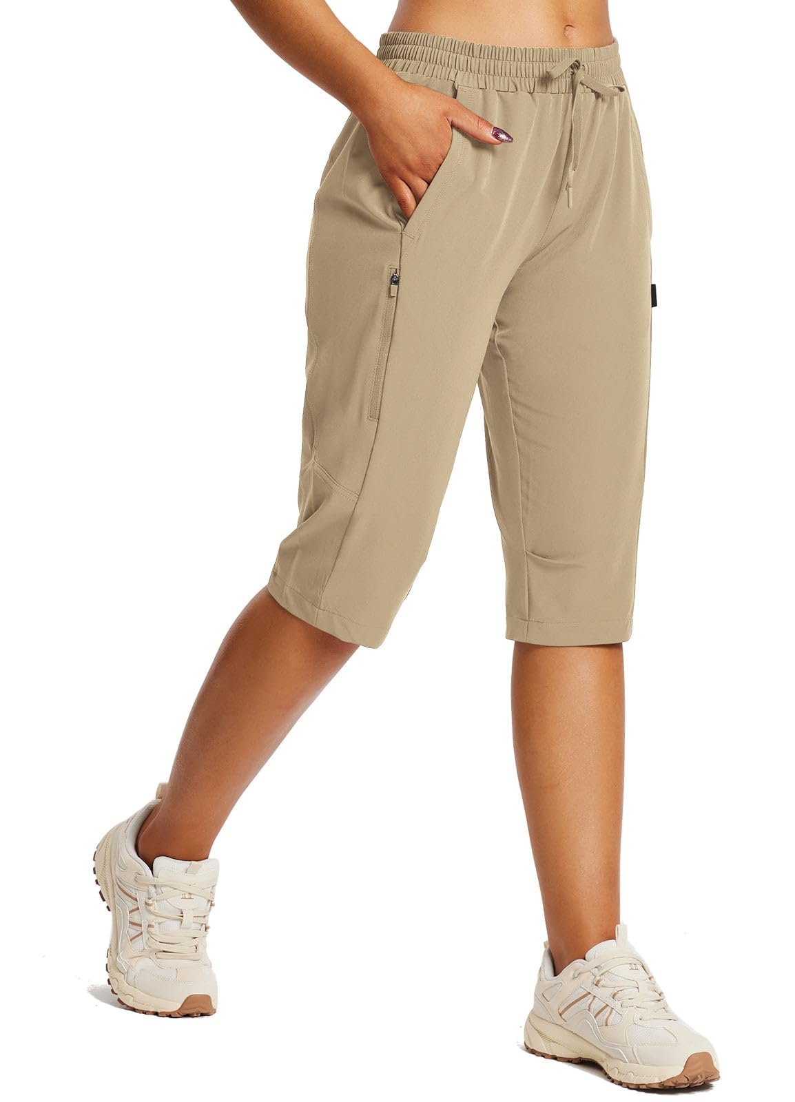 baleaf Women's 15" Long Shorts Below The Knee Capri Hiking Cargo Shorts Lightweight Quick Dry Elastic Waist for Casual