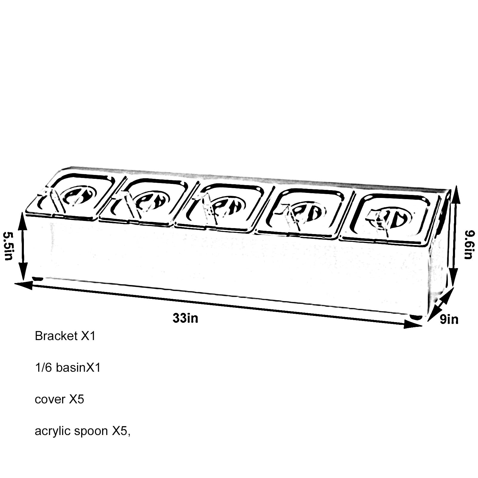 Barattoli per Spezie in Acciaio Inossidabile per Salsa Cubetti di Ghiaccio, Ripiani Spezie da Banco, Contenitori Condimenti con Barattolo E Coperchio(33X9X9.6IN)