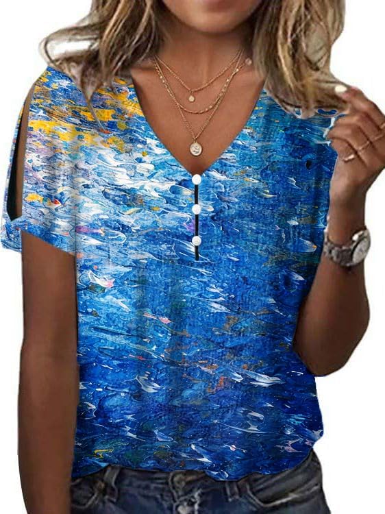 Country Concert Outfits for Women Summer Boho Tops for Women Butterfly Print Short Sleeved Cold Shoulder Tops for Women