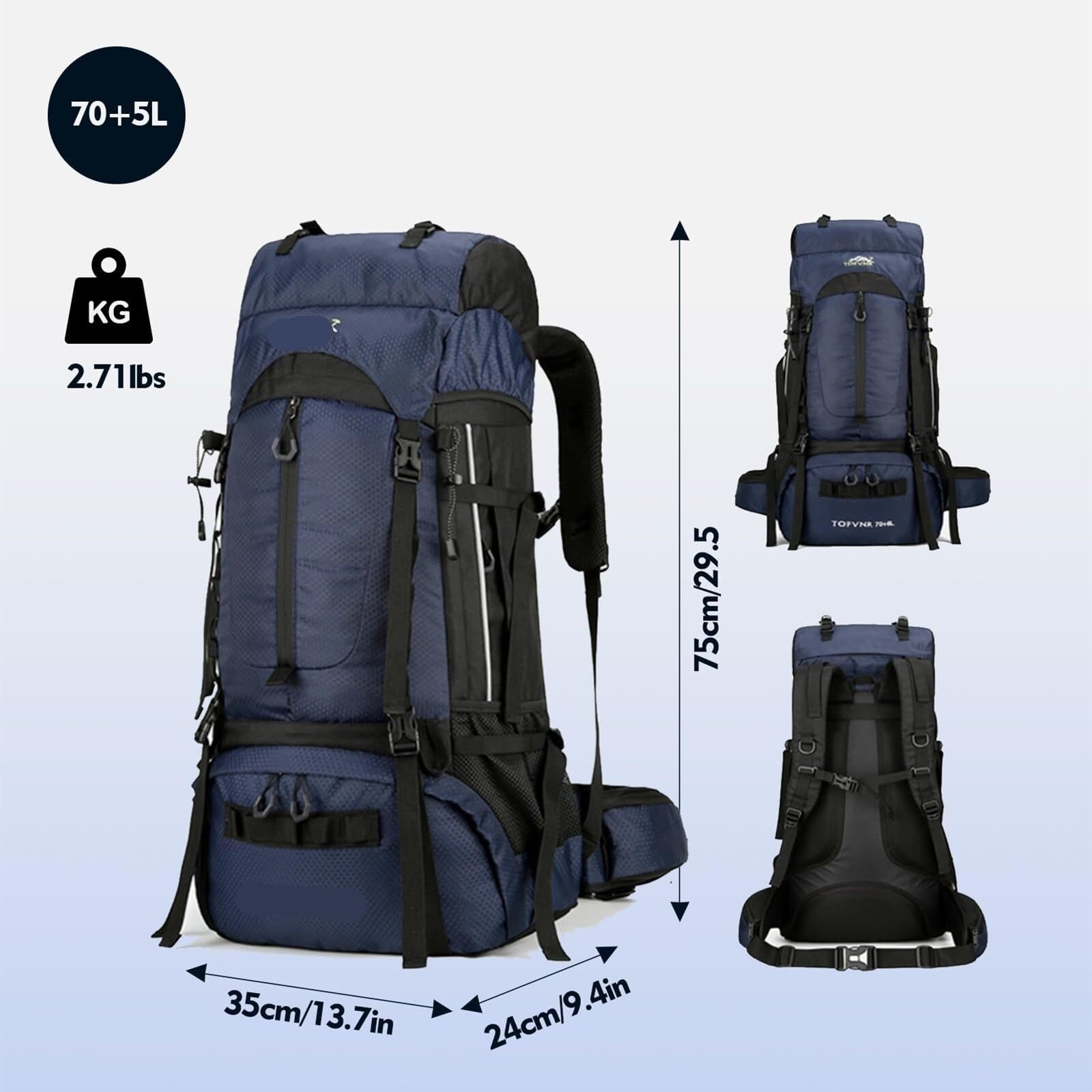 Plecak Turystyczny Plecak Trekkingowy 75L Plecak Turystyczny Lekki Plecak Sportowy Na Zewnątrz Torba Podróżna Na Kemping I Wycieczki Torba Alpinistyczna(Dark Blue)