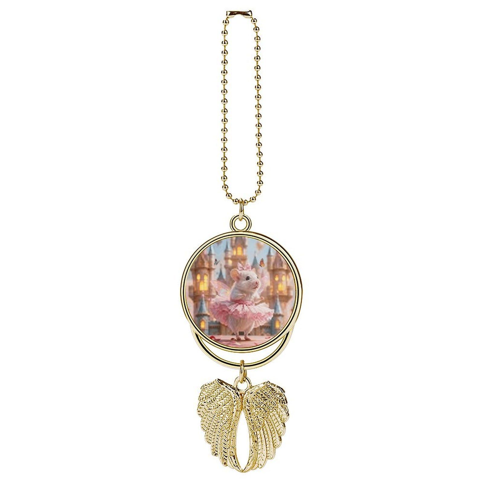 Pink Hamster Car Charm, Alloy Rear View Mirror Pendant, Bling Funny Car Hanging Ornament Gift for Women Men, Car Pendant Lucky Auto Interior Decoration Accessories Golden-Style