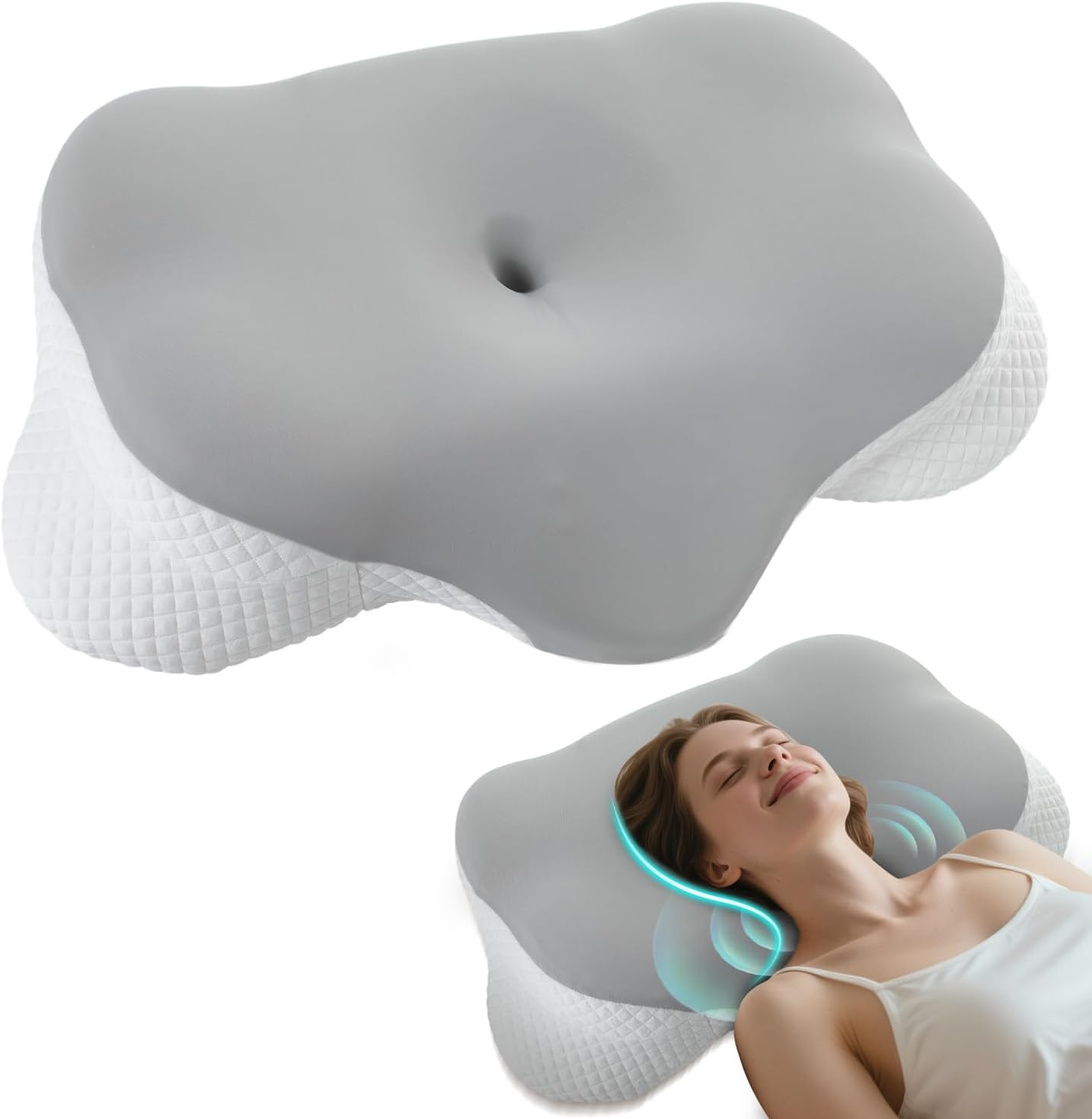 Cervical Memory Foam Pillow for Pain Relief, Ergonomic Contour Pillows with Massage Wave-Point, Orthopedic Cervical Traction Pillow for Side, Back, Stomach Sleepers with Washable Pillowcase