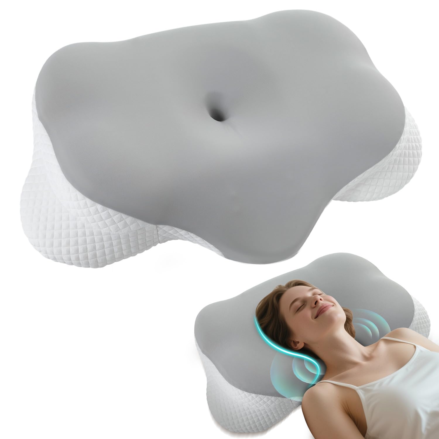 Neck Support Pillow, Cloud Pillow for Neck & Shoulder Pain Relief, Neutral Alignment for Side, Back, and Stomach Sleepers, Ergonomic Memory Foam