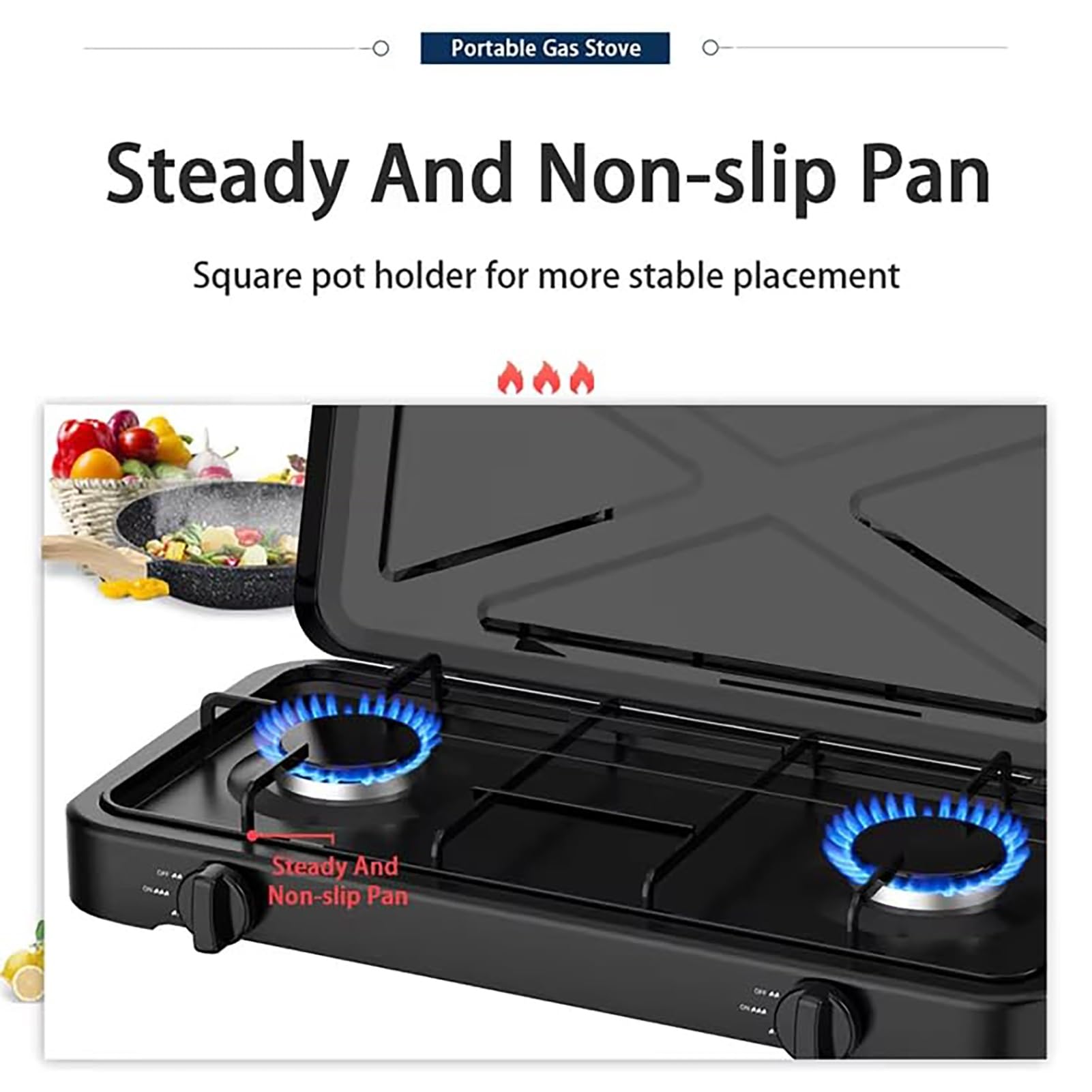 Przenośna kuchenka kempingowa, dwupalnikowa kuchenka LPG z pokrywką, 4,4 kW, regulowana regulacja temperatury, automatyczny system zapłonowy na kemping, piknik, grill
