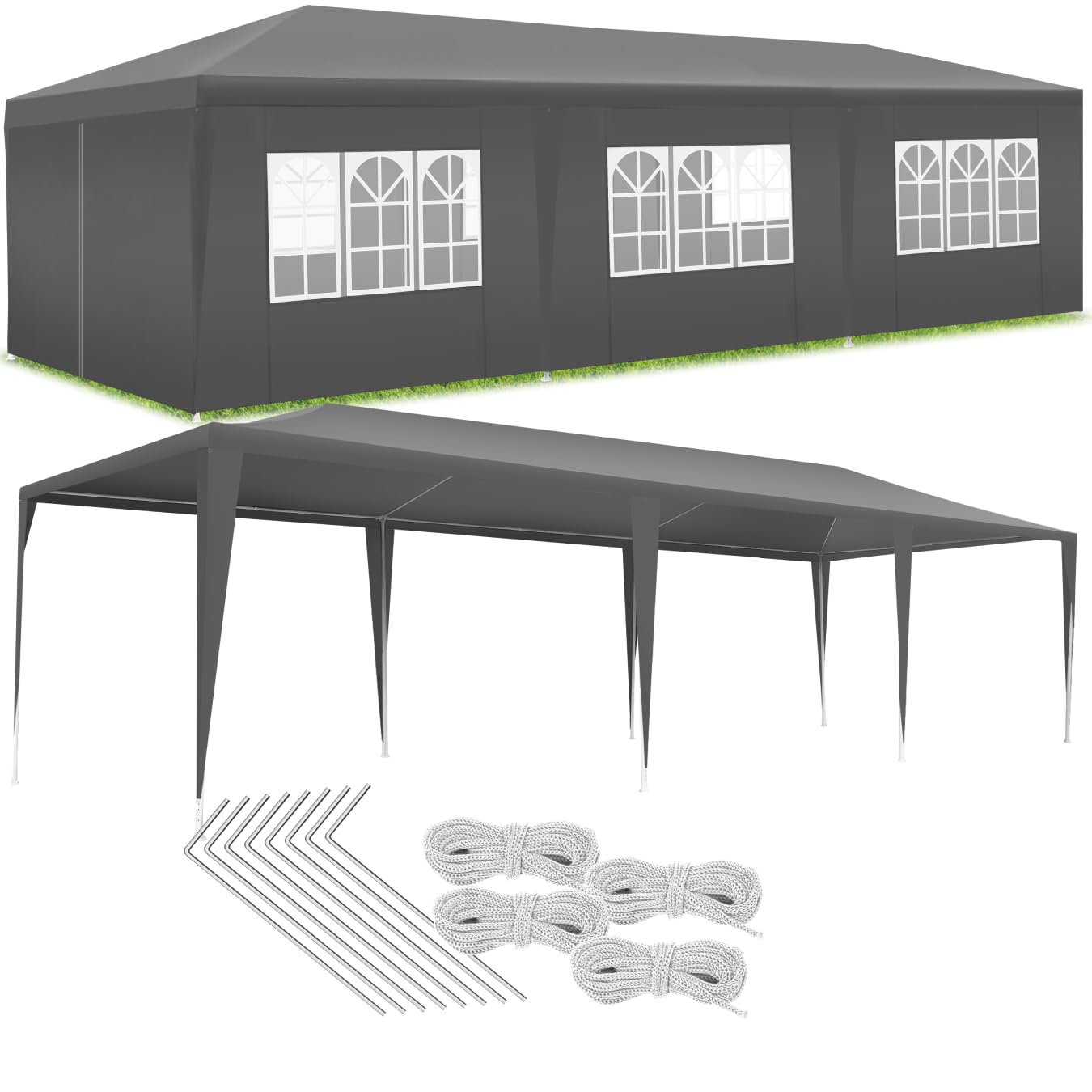 tectake® Tonnelle de Jardin Exterieur Tente de Reception 9x3m Protection UV 30+, Barnum Chapiteau Gazebo Pavillon de Jardin, résistant à l'eau avec Parois Amovibles, Cadre Robuste en Acier époxy