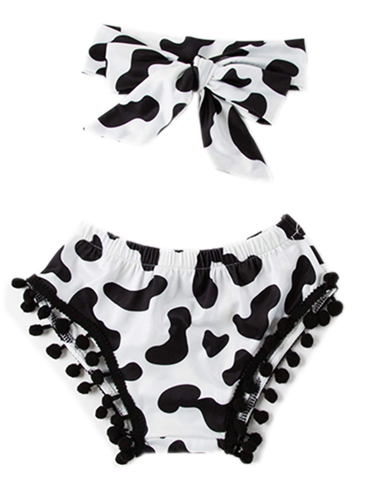 Styles I Love Infant Baby Girls Cowgirl Pom Pom Trim Bloomers Diaper Cover and Headband 2pcs Set (80/3-6 Months) Black