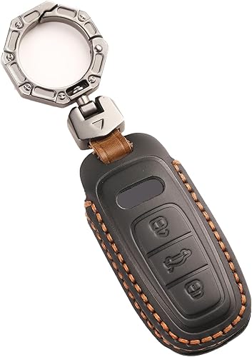 Miniatura 3 de Hontumax Funda de cuero genuino para llavero Audi A3 A4 A5 A6 A7 A8 Q5 Q7 Q8 e-tron TT Smart Key Shell Protector Accesorios (negro)