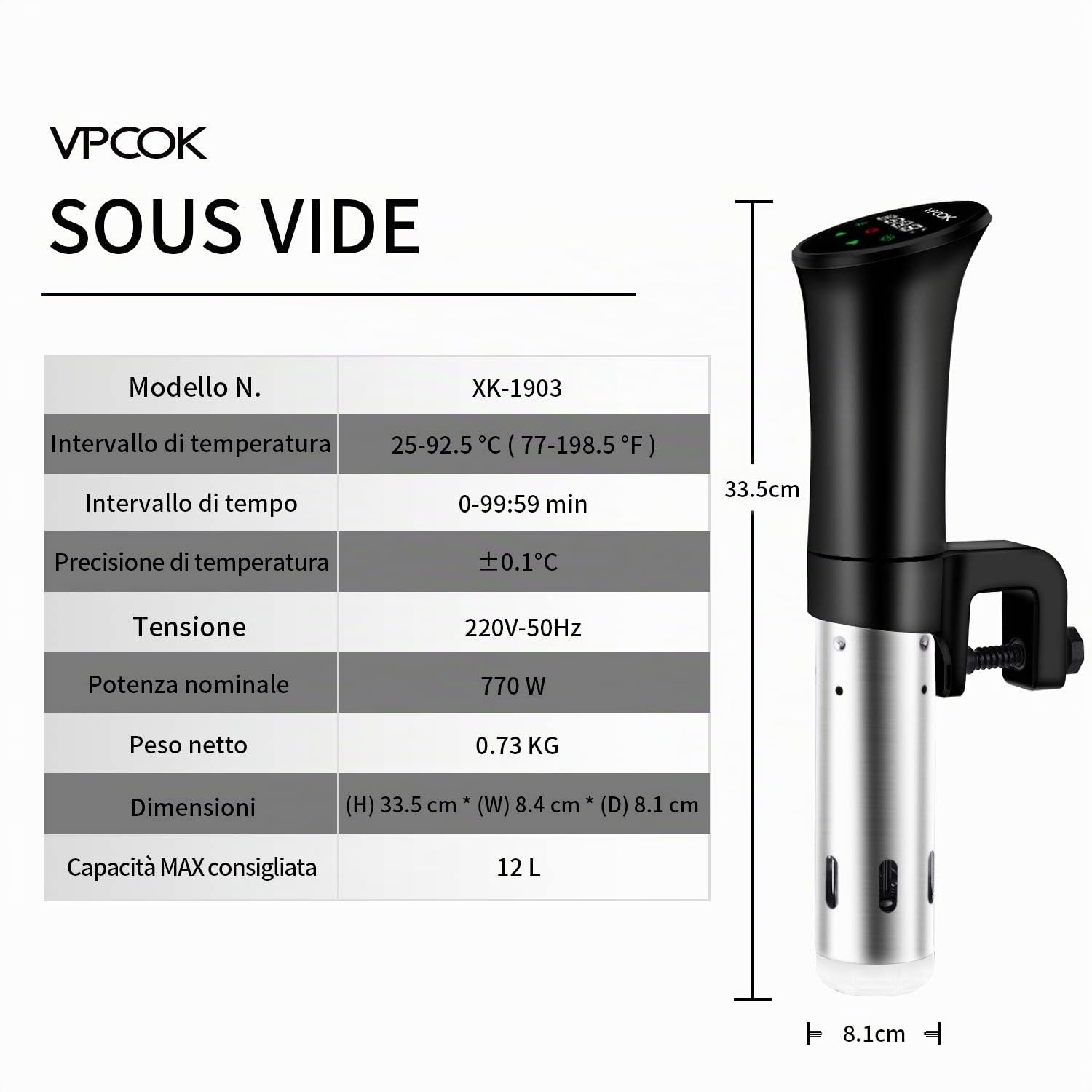 Sous Vide Roner Cucina Professionale Circolatore Termico a Immersione Inox con Ricettario e Custodia