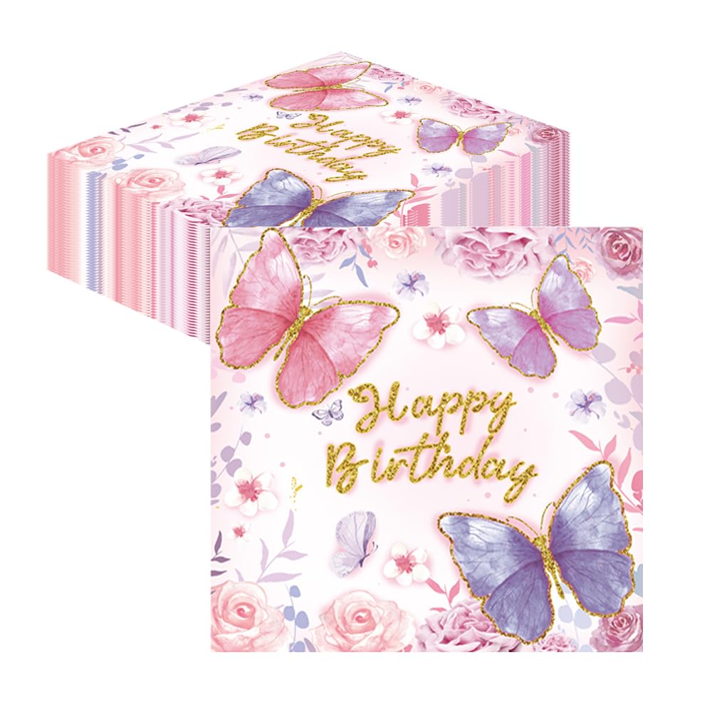 40 Tovaglioli A Farfalla Rosa - Per Feste Di Compleanno 33x33 Cm R 925793