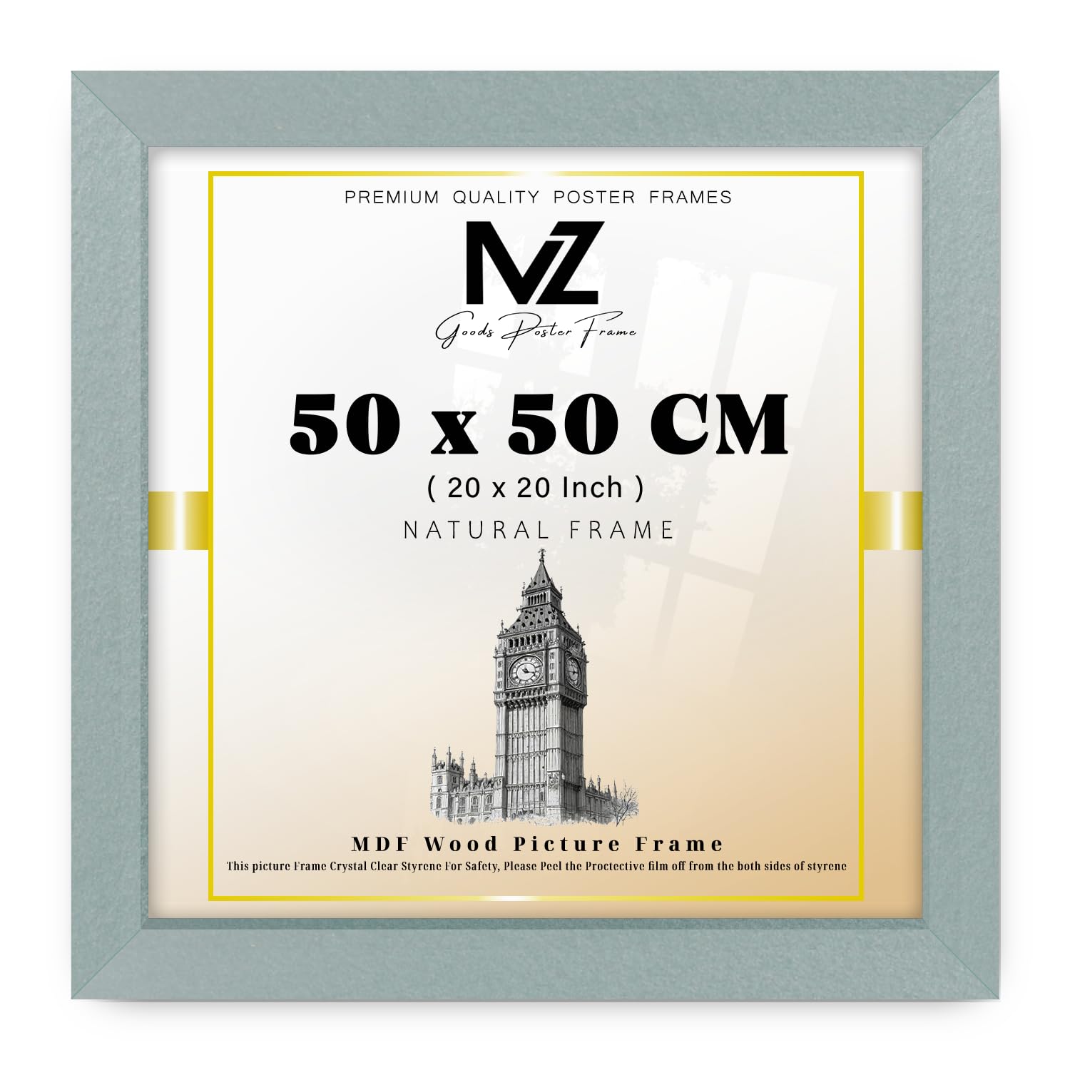MZ GOODS | MDF Poster Frame (50 x 50 CM) 1' 8" x 1' 8" for Movie Posters, Classic Art & Posters, MDF Build, Portrait & Landscape Hanging Hooks [ Silver ]