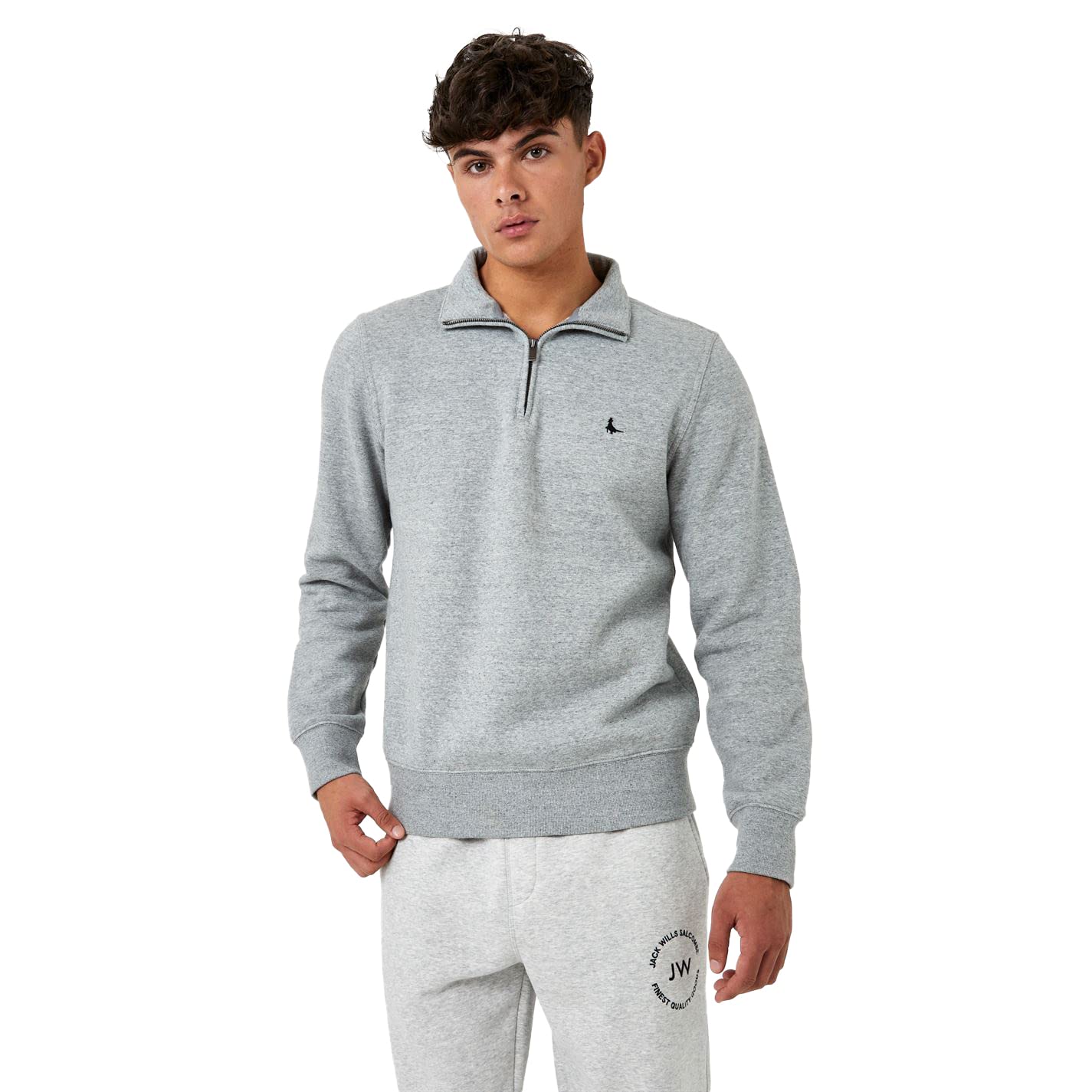 Jack Wills Mens Barchester Quarter Zip Sweatshirt Grey Marl 3XL