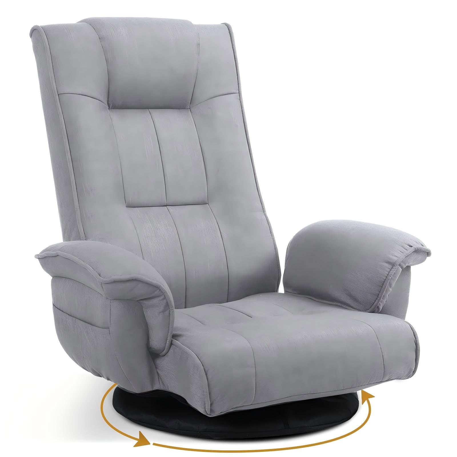 Ergonomic Swivel Floor Gaming Chair with Armrests &amp; Side Pockets, 6-Position Reclining Sofa Bed, Foldable Padded Lounger with Thick Cushion &amp; Lumbar Support for Esports, Reading, TV Watching, Beige