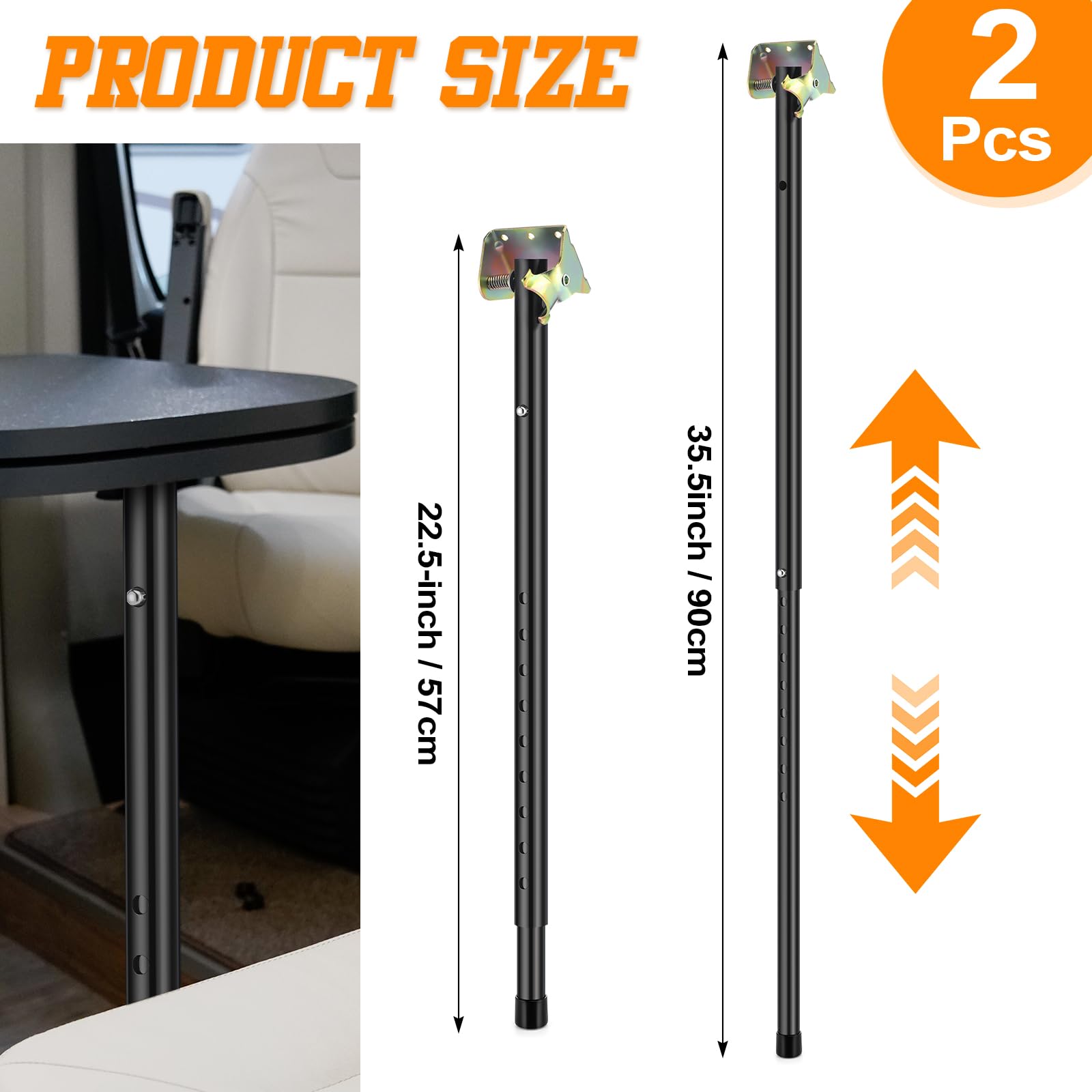 CroBlissful 2 patas plegables para mesa de autocaravana, 61 a 73 cm, soporte plegable telescópico ajustable y resistente