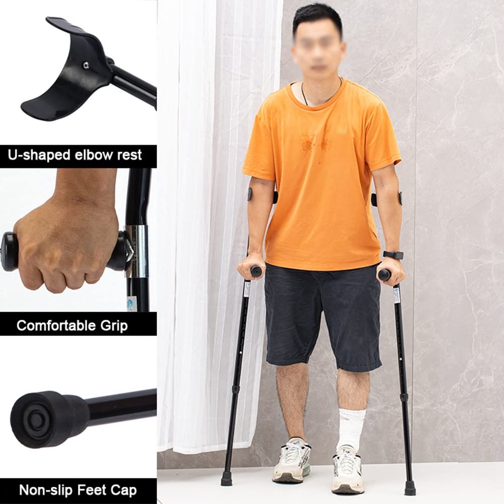 Muletas de antebrazo para adultos, muletas ergonómicas de aluminio, con reposabrazos, 10 engranajes de altura ajustable, altura aplicable: 140-190 cm (color: negro, tamaño: 1 unidad) aniversario Lucky