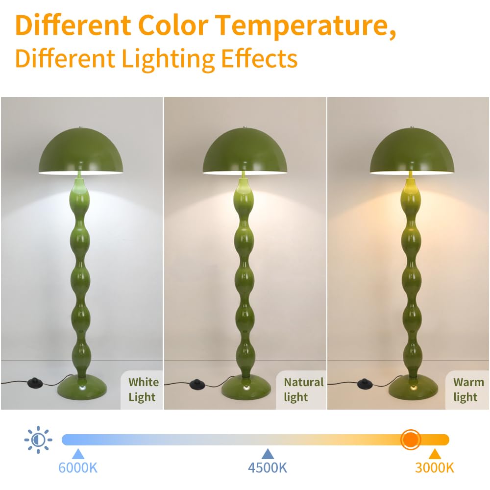 Lampa stojąca LED do salonu, zielona lampa stojąca z grzybem, nowoczesna lampa stojąca do sypialni z przełącznikiem nożnym, 150 cm, dekoracja domu, lampa narożna, kompatybilna z lampą E27