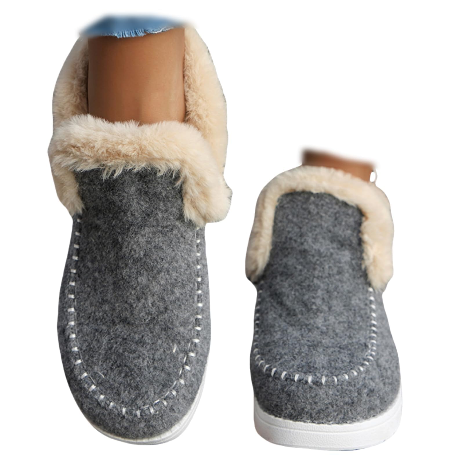 Winter Boots For Women Winter Shoes Fluffy Boots Flat Ankle Snow Warm Boot Anti-Slip Slip On Loafer Plush