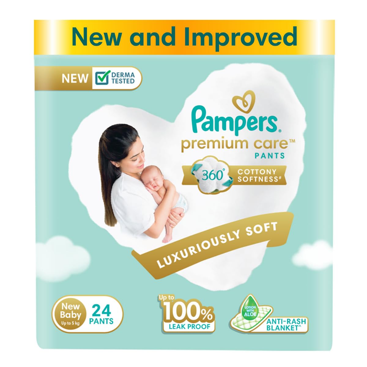Pampers Premium Care Pants, Newborn, Extra Small size baby diapers (NB,XS), 24 count, Softest ever Pampers