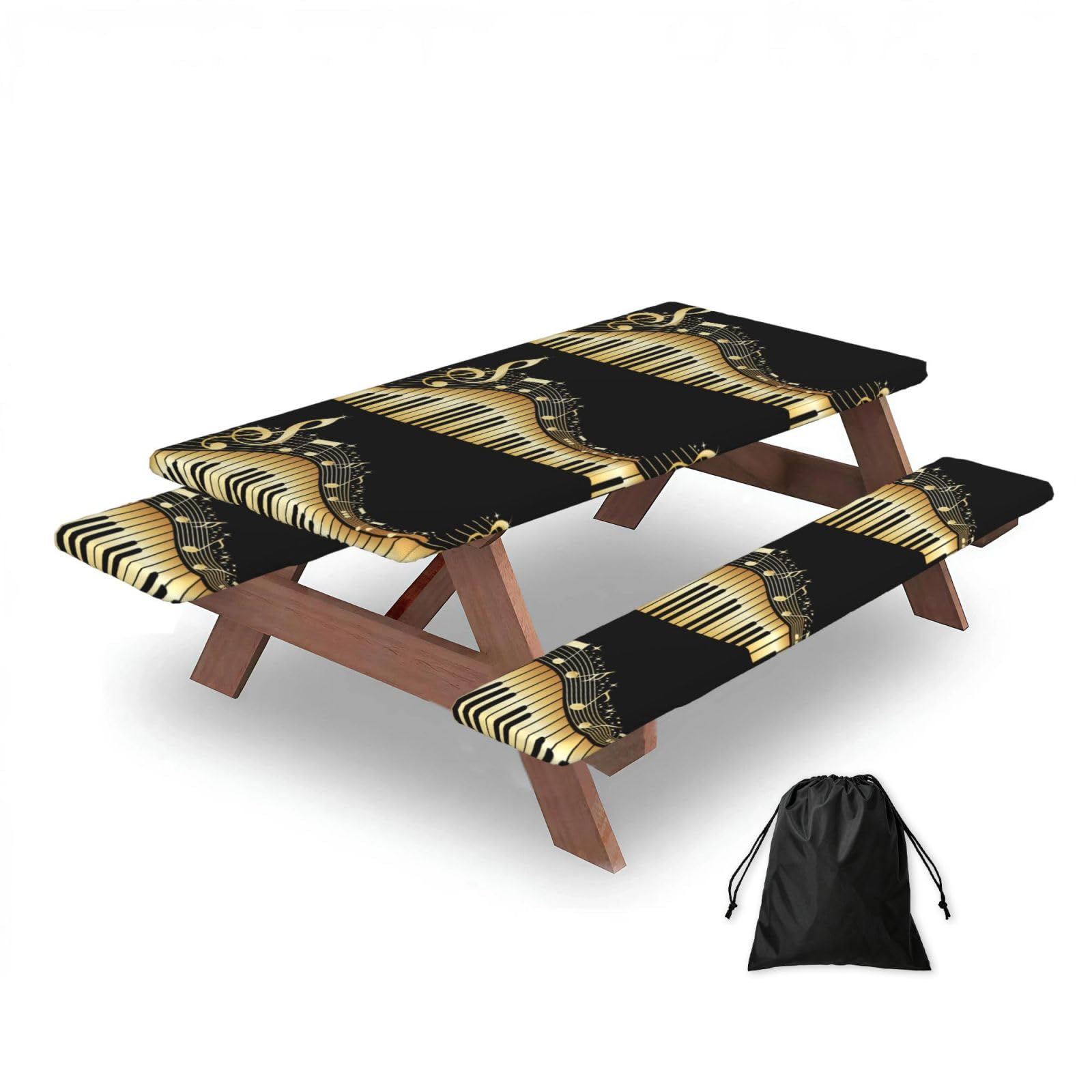 Dopklna As Picture Music Note Piano Printed, Picnic Table Cover With Bench Covers -Waterproof Elastic Fitted Tablecloth For Garden Camping Patio 76X152cm
