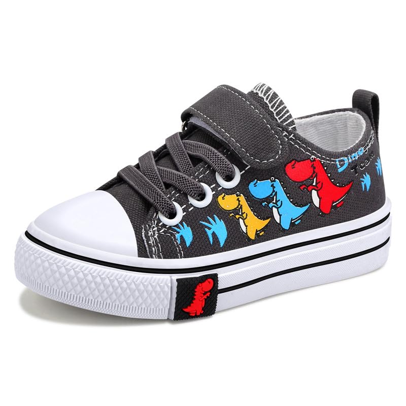 Image of Cozystep Toddler Boys Girls Slip On Canvas Sneakers Cartoon Dinasour Printed Little Kid Unisex Adjustable Strap Walking Shoes Lazy Shoes with Hook and Loops