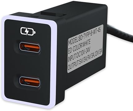 Car Charger for Toyota USB C Dual Port Charger PD 3.0 Type C Fast Charging with LED Light Show,Compatible with Smart Phone,Tablet,and More White 1.3x0.9inch