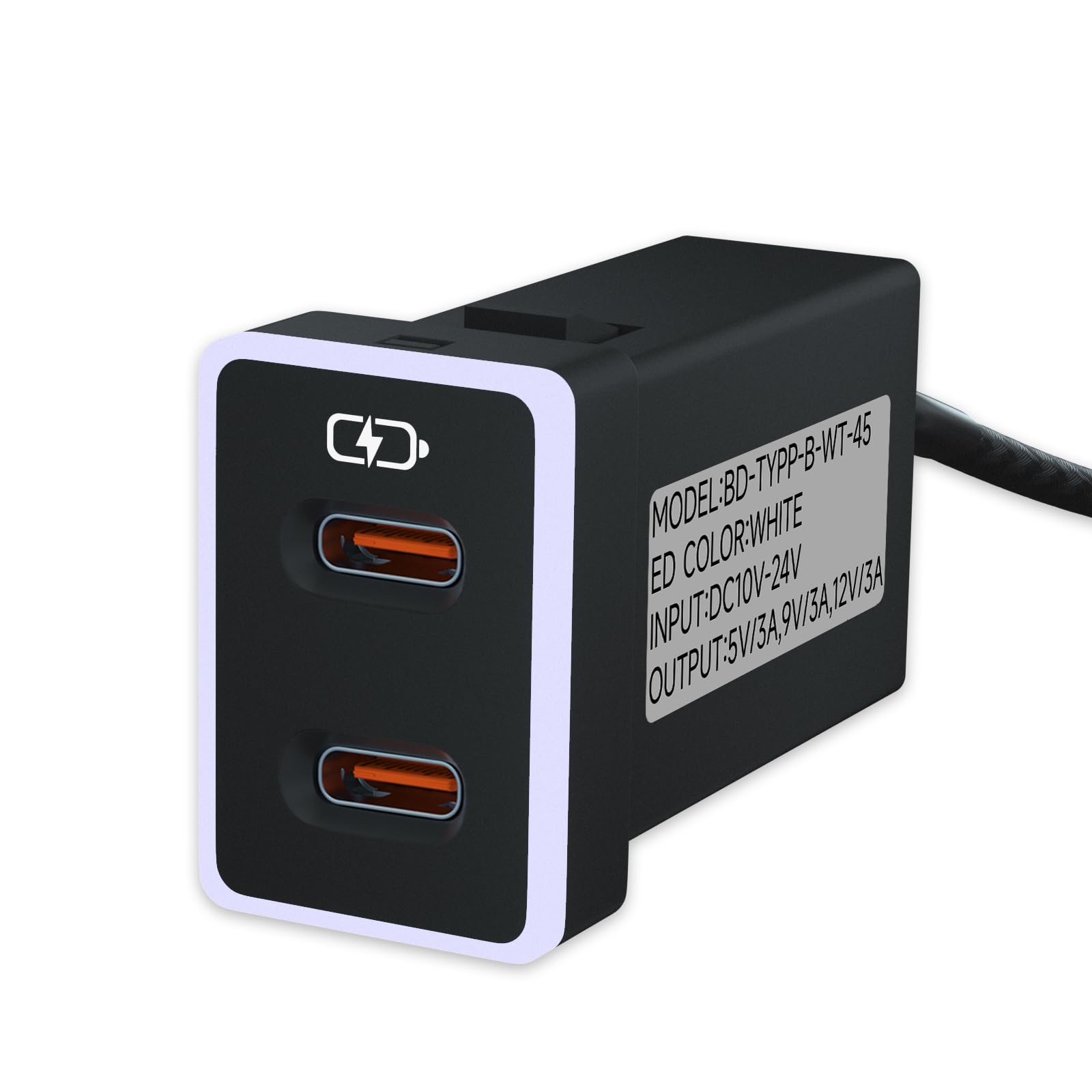 Car Charger for Toyota USB C Dual Port Charger PD 3.0 Type C Fast Charging with LED Light Show,Compatible with Smart Phone,Tablet,and More (White 1.3x0.9inch