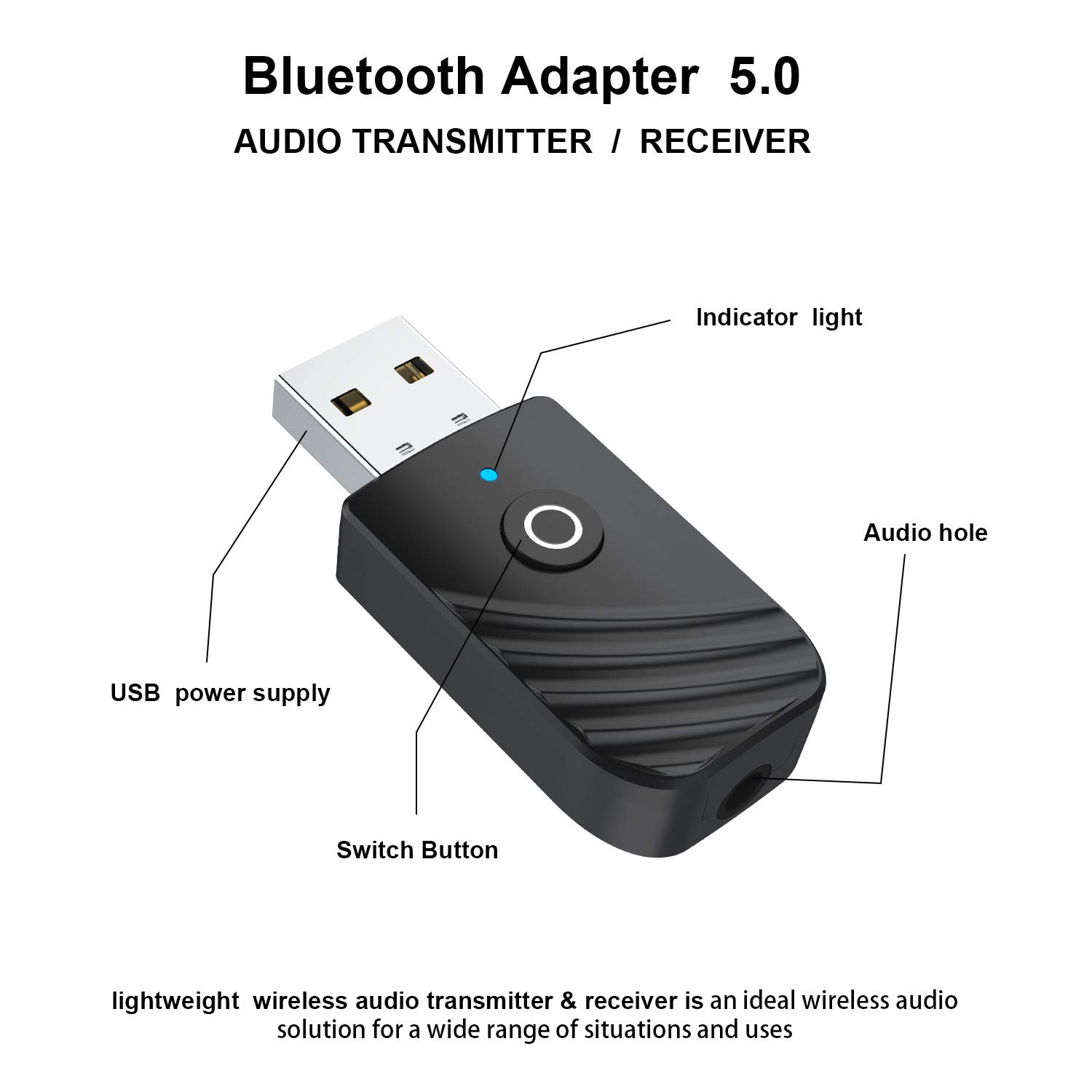 Trasmettitore e ricevitore Bluetooth 3 in 1, 3,5 mm, adattatore USB, Bluetooth, trasmettitore Bluetooth, per TV Home Sound System