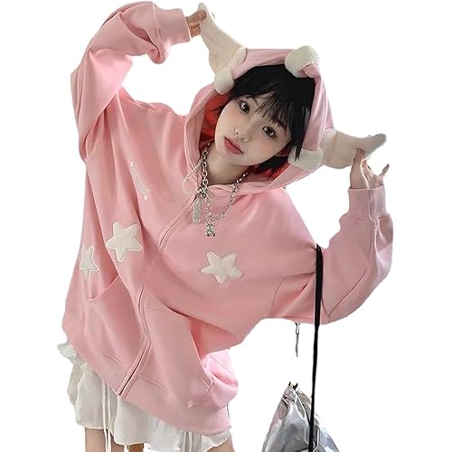 Kawaii Angel Wings Star Hoodie Y2k Japanese Anime Zipper Harajuku Casual Sweatshirt Cutecore Designer Streetwear