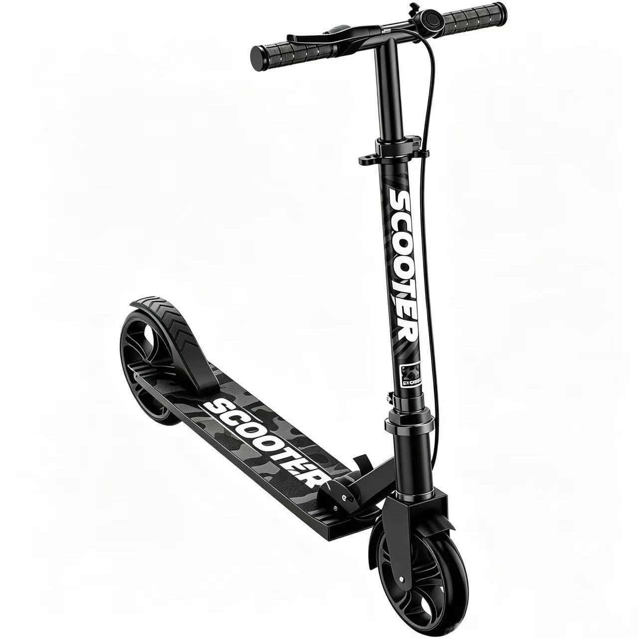 Kick Scooter for Kids 8-12, Teens & Adults, Foldable Adult Scooter with 200mm Big Wheels, Hand & Foot Brake, 4 Adjustable Height (30.3–40.6"), Commuter Scooter, for Kids & Teens (Black)