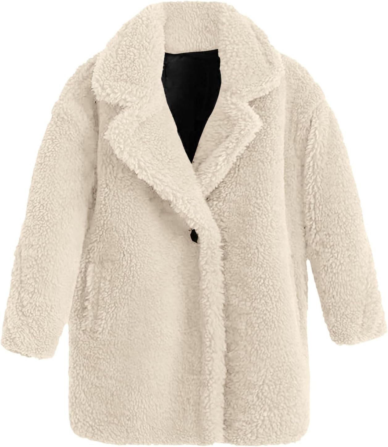 Kids Faux Fur Coat Girls Winter Fluffy Fleece Thick Warm Lapel Collar Jacket Soft Cozy Long Sleeve Shaggy Outerwear
