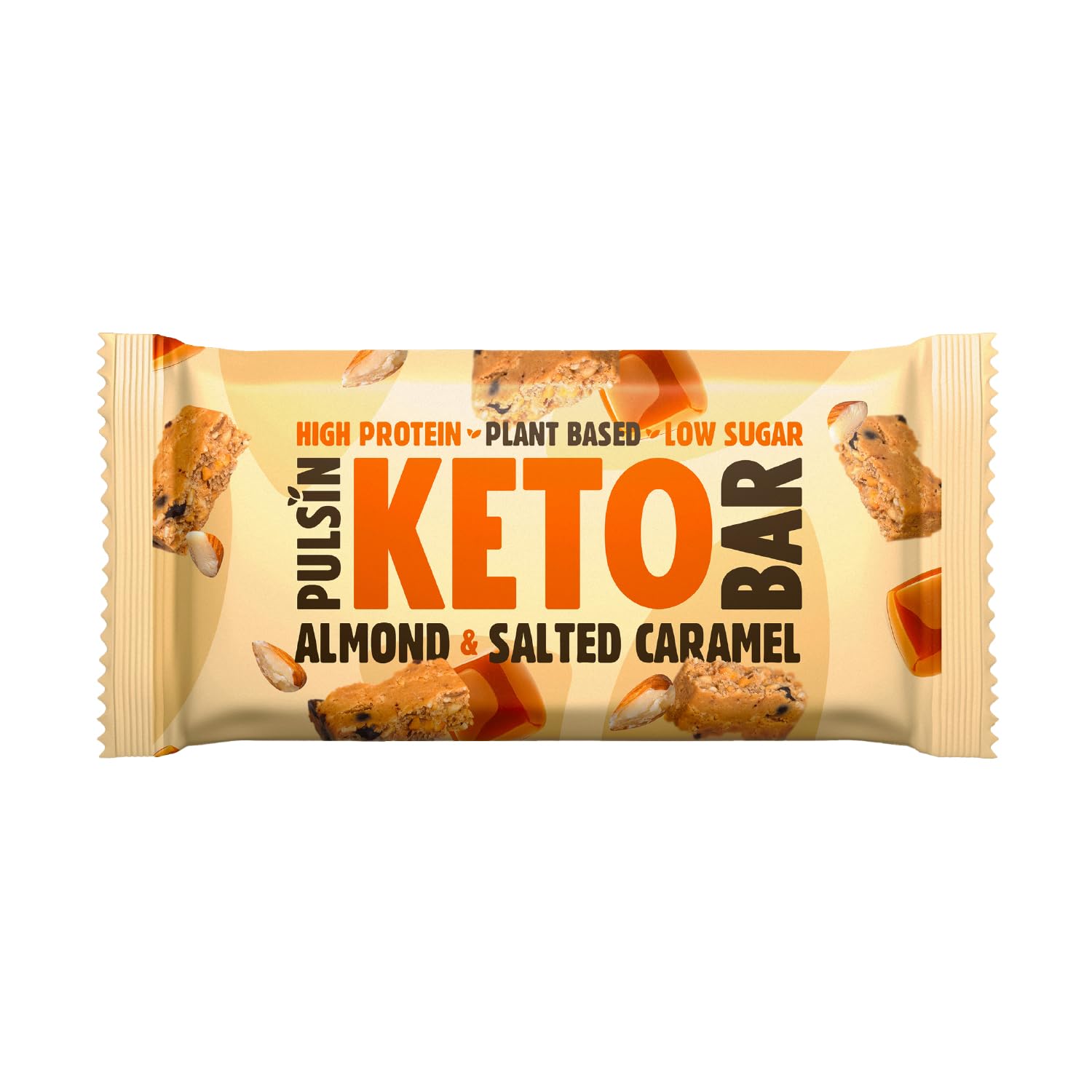 Pulsin - Plant Based Keto Protein Bars - Low Carb - 50g x18-12g Protein, 9g Fibre, 7 Carbs - Palm Oil, Gluten Free Snack Bar - Almond Salted Caramel