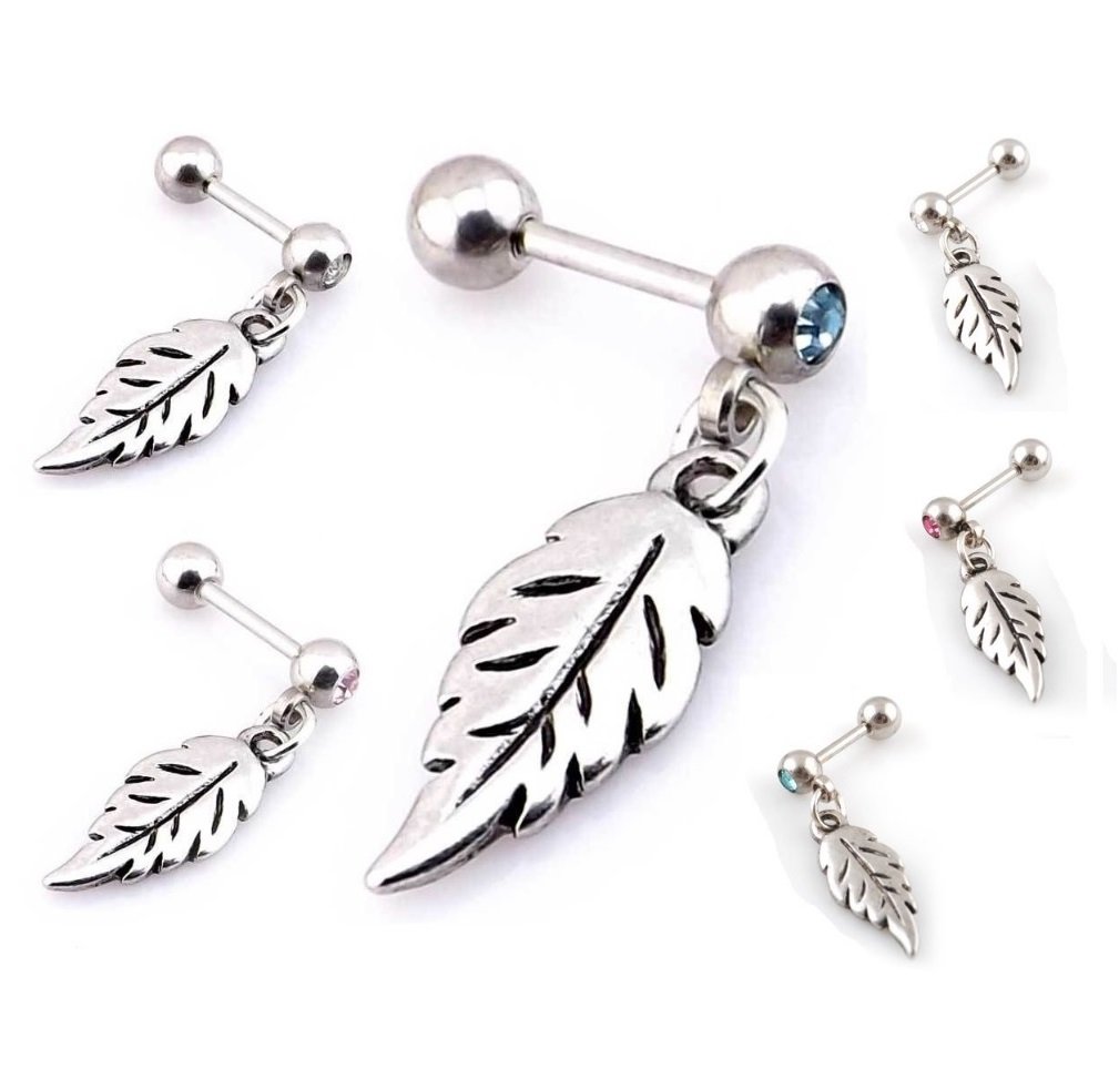 Vault 101 Limited Crystal Gem Feather Tragus Bar - Pink Gem