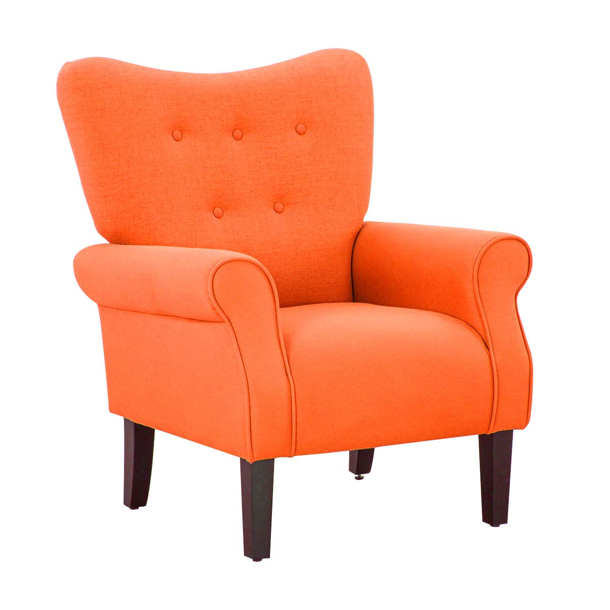YOLENY Modern Accent Chair,High Back Armchair,Upholstered Fabric Button Single Sofa with Wooden Legs for Living Room,Bedroom,Club,Orange