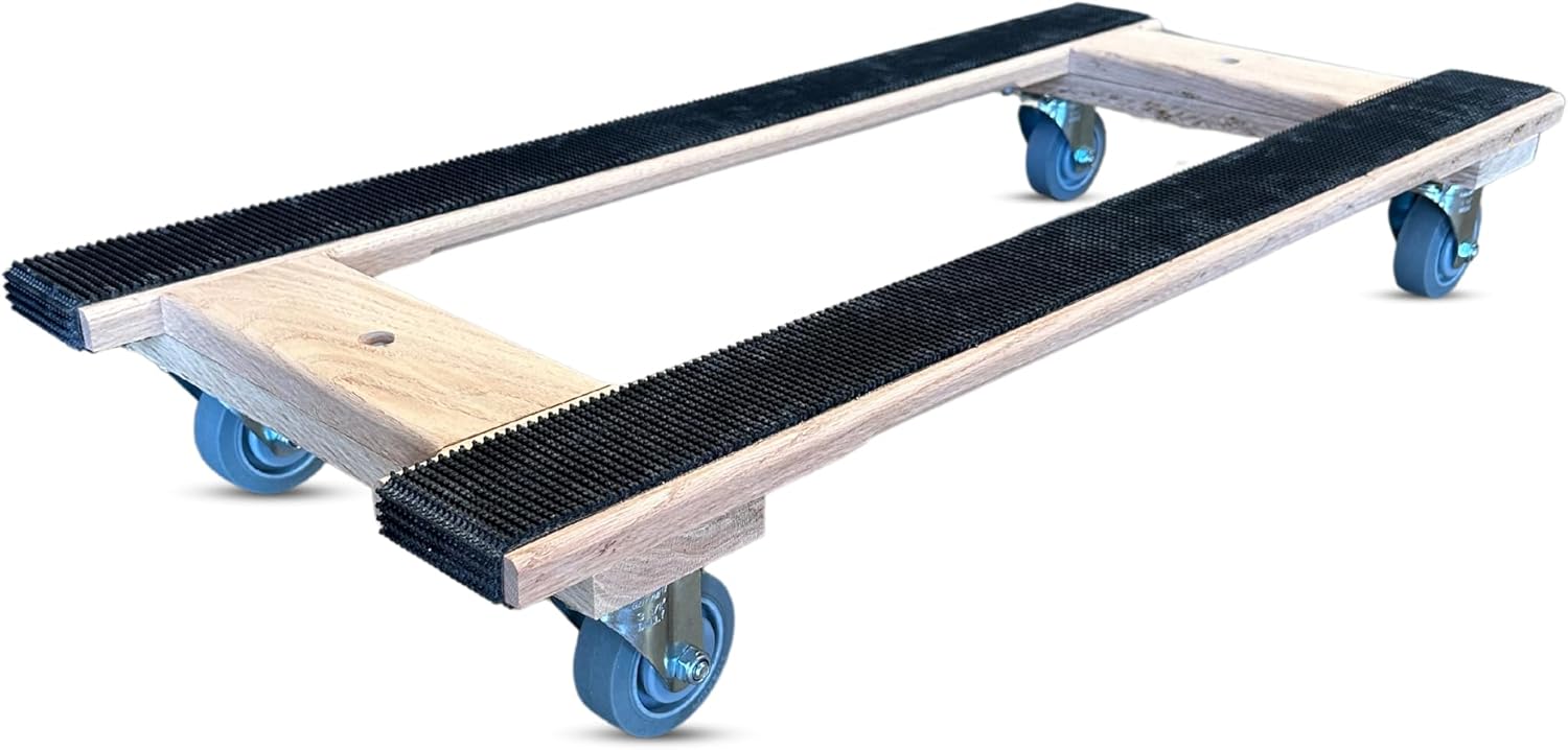 Premium Solid Oak Wooden Furniture H-Frame Dolly for Movers - 18"x40" with Non-Slip Grip & 5" Thermo Rubber Wheels - 1,000 lbs Capacity