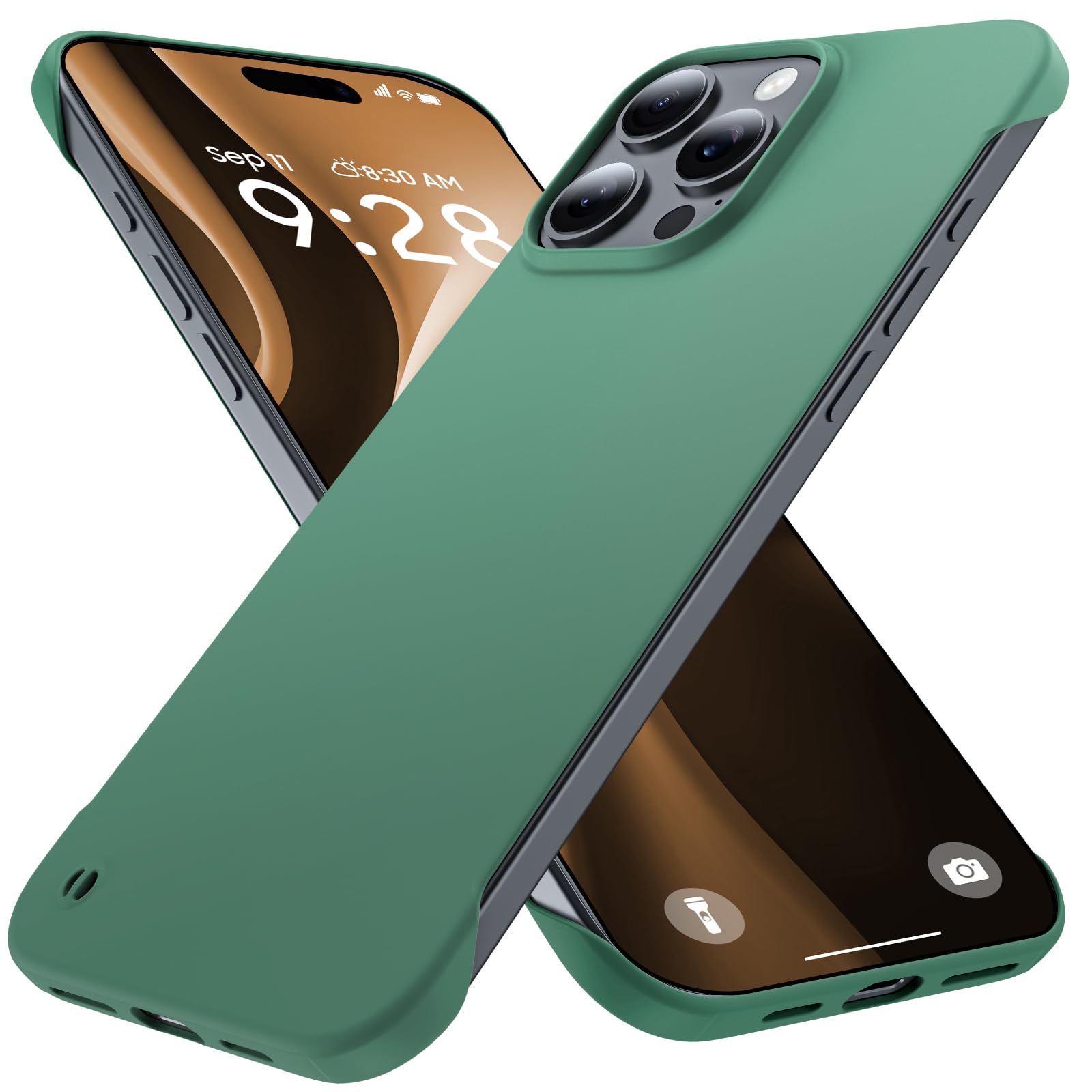 Slim Borderless for iPhone 16 Pro Max Phone Case 6.9"(2024)Ultra-Thin Lightweight Frameless Matte Hard PC Cover Case with Pull Ring Shockproof Non Slip Rope,Suppor Wireless Charging-Dark green
