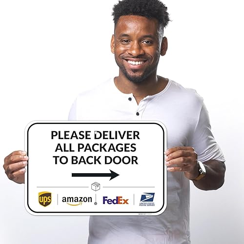 Vista 74 de Cartel de entrega del paquete, letrero de instrucciones de entrega, 10 x 7 pulgadas, aluminio 040 libre de óxido, resistente a la decoloración