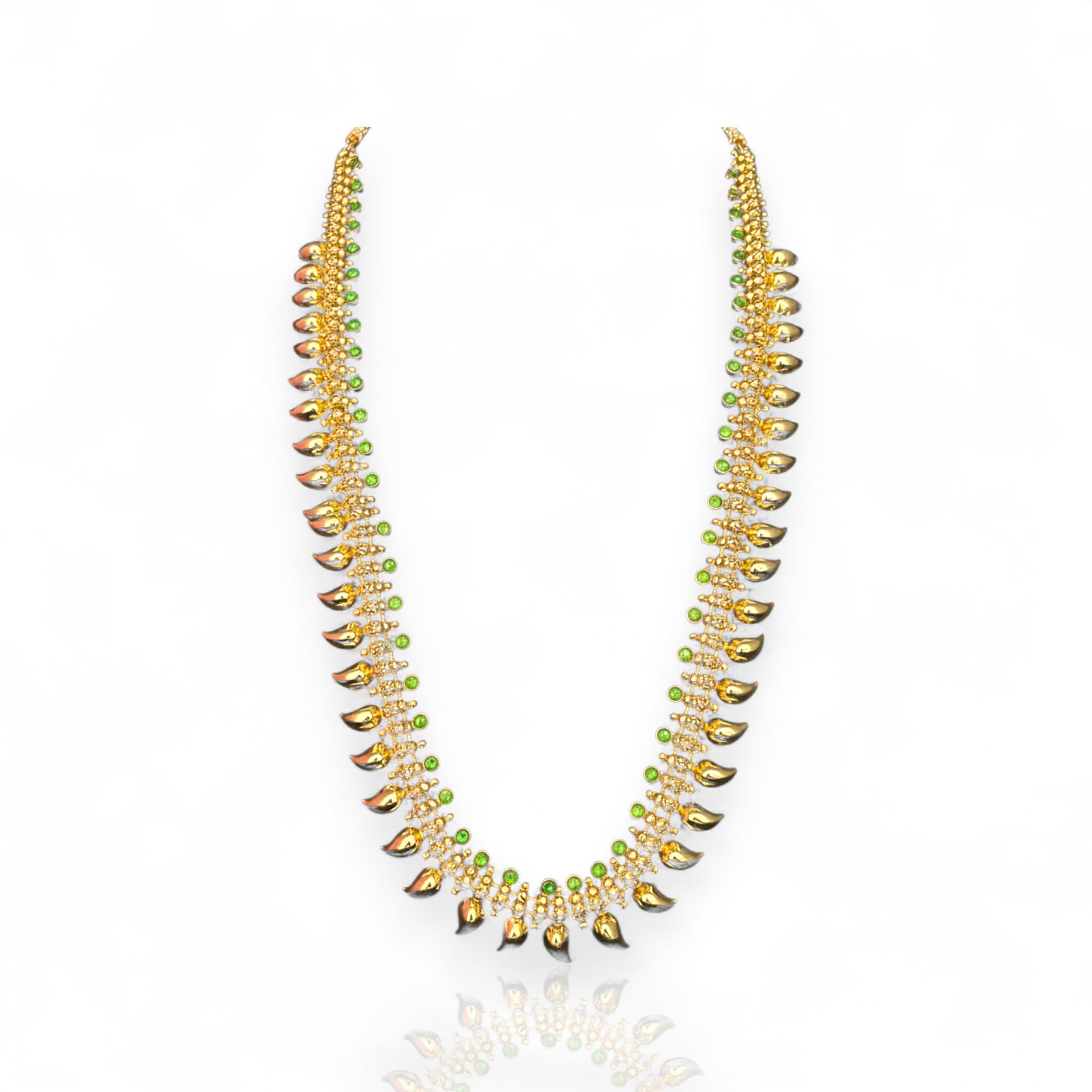 Mango Style Necklace attached Adjustable Back Chain | Great for Special Gatherings | (Green, Long Necklace)