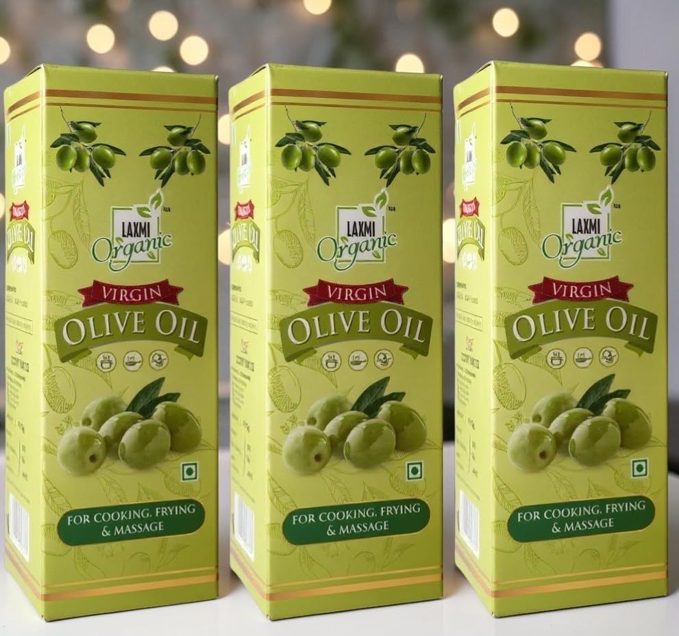 Image of LAXMI ORGANIC Pure Olive Oil 3 Litre Family Pack | Cold Pressed Jaitun Ka Tel | 100% Pure Edible Oil for Cooking, Hair & Skin Care | Rich in Antioxidants & Vitamin E | Daily Use Oil