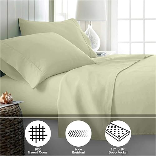 Miniatura 4 de Charlottely Hues - Sábana bajera ajustable de 1000 hilos, tamaño Queen, 100% algodón egipcio, tejido satinado, expansible, elástico para colchones