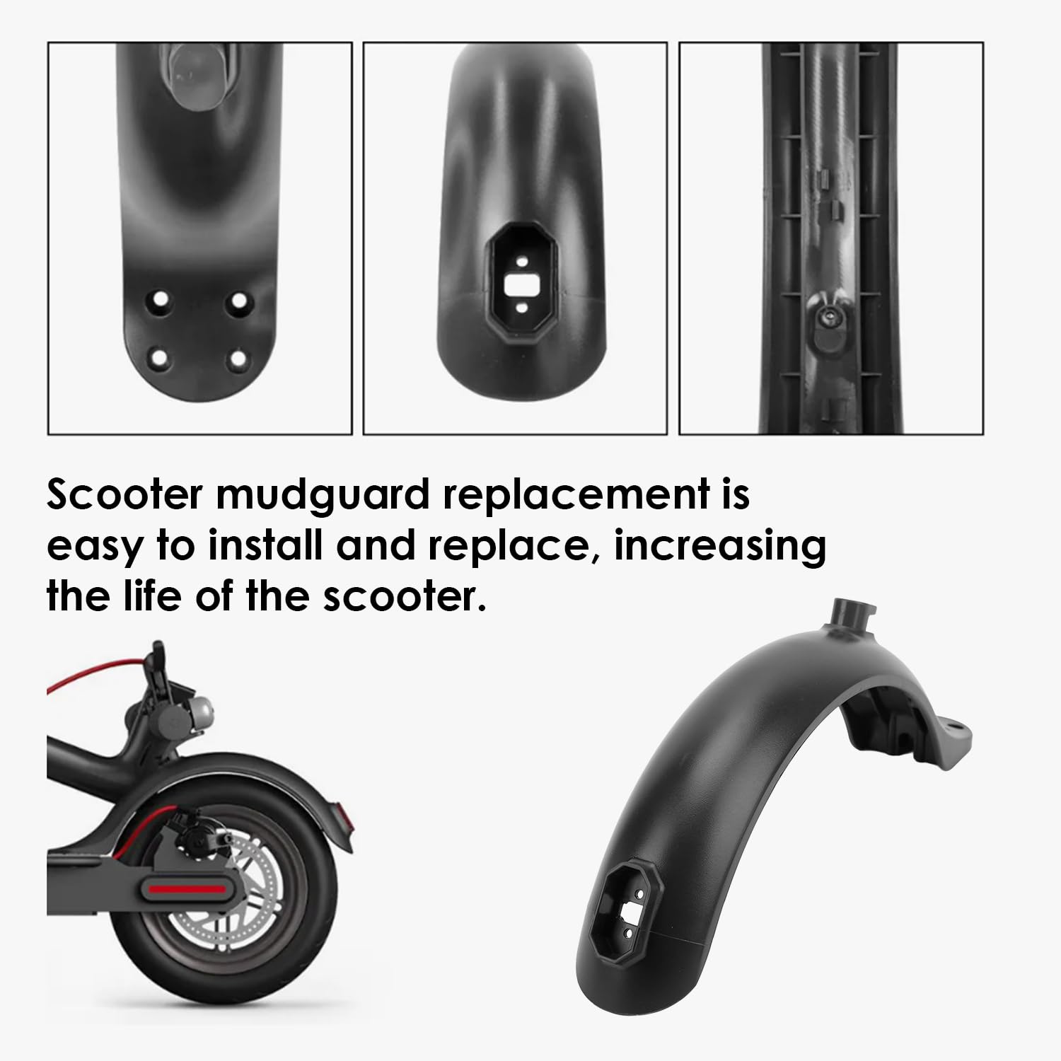 Electric Scooters Rear Mudguard, 4 Hole Scooter Rear Black Fenders Bracket Scooter Replacement Part Accessory