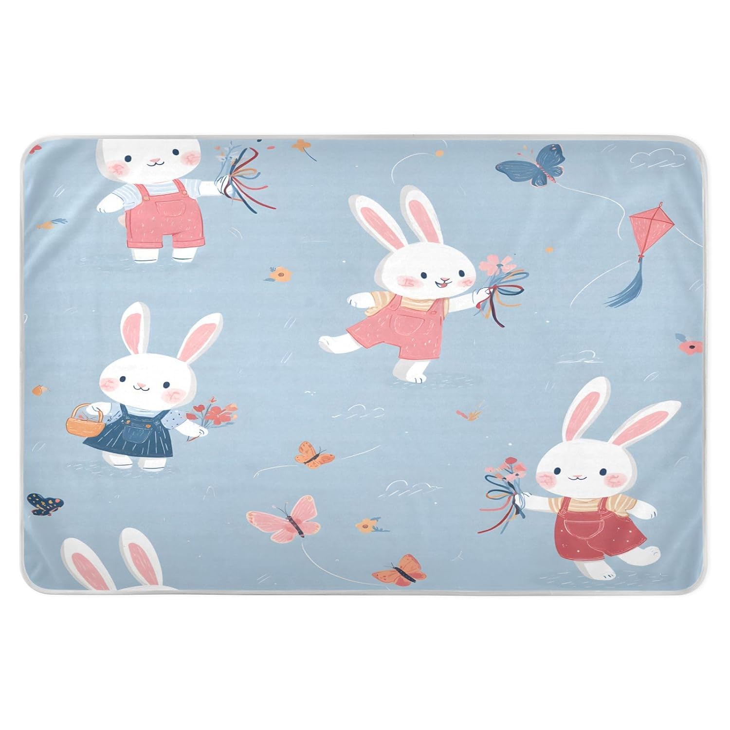 Bunnies Carrying Flower Baskets Change Mat, Diaper Changing Pads for Baby, 3Layers Waterproof Change Pad Foldable Absorbent Mats for Women, Reusable Incontinence Underpads for Patient 34''x52''