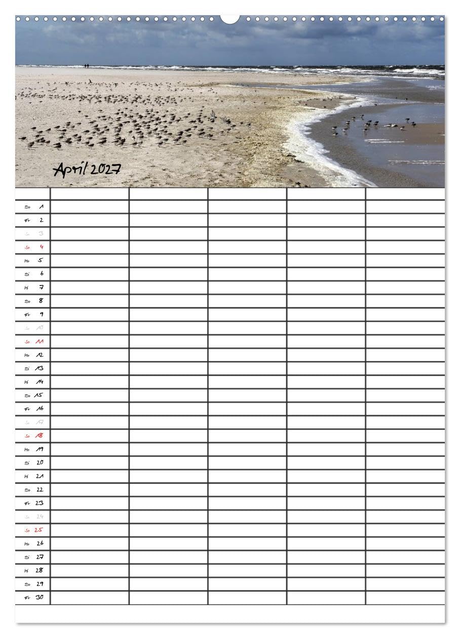CALVENDO - Urlaubsparadies Amrum/Familienplaner (hochwertiger Premium Wandkalender 2027 DIN A2 hoch), Kunstdruck in Hochglanz: Wunderschöne Bilder von der Urlaubsinsel Amrum