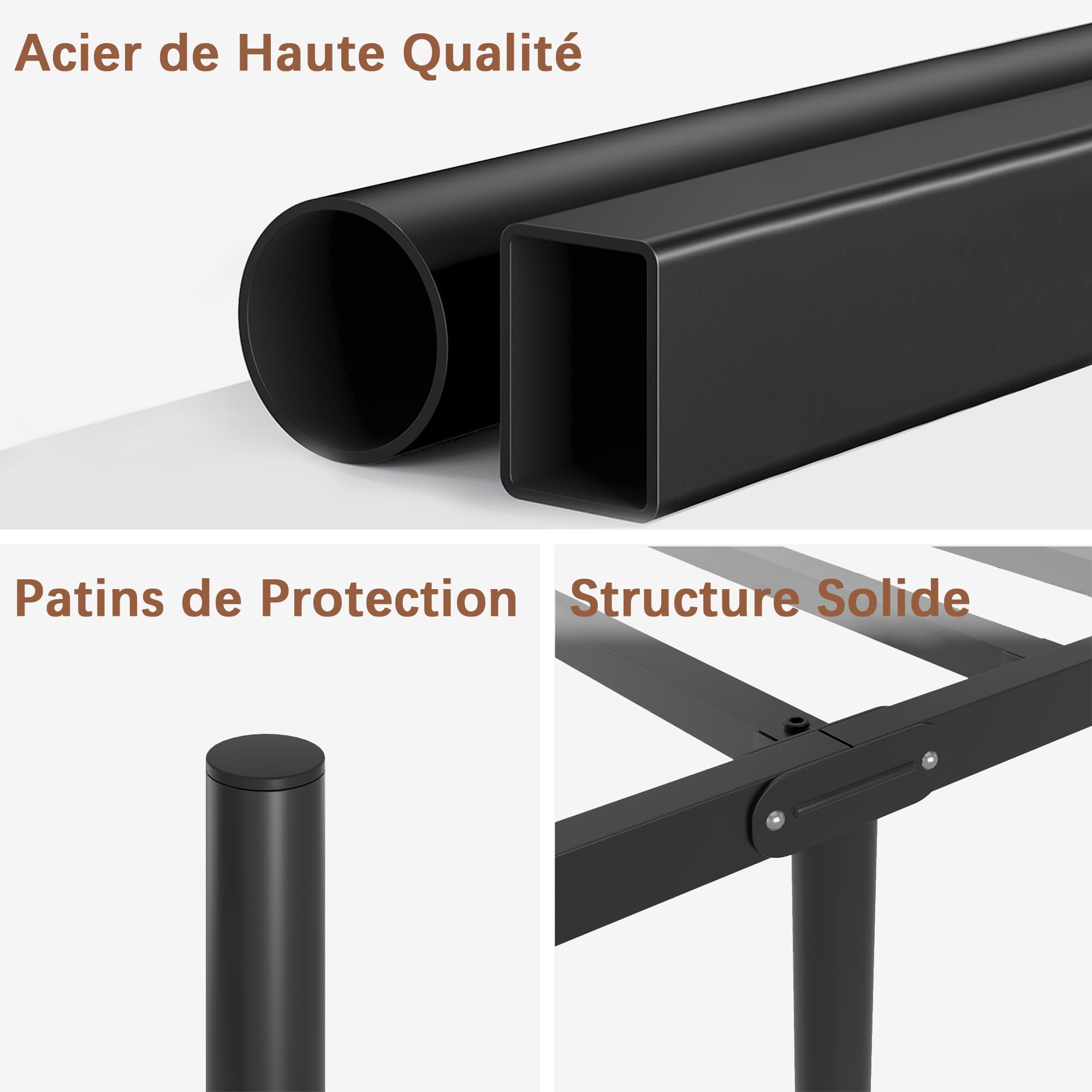 VECELO Cadre de Lit 90x190 cm avec Sommier Métal, Montage Facile, Espace de Rangement de 32 cm pour Petits Espaces, Chambre d’Amis, Chambre Ado, Noir