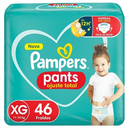 Fralda Pampers Pants Ajuste Total Tamanho XG, Fácil de Vestir, 46 Unidades Fralda Pampers Pants Ajuste Total Tamanho XG, Fácil de Vestir, 46 Unidades