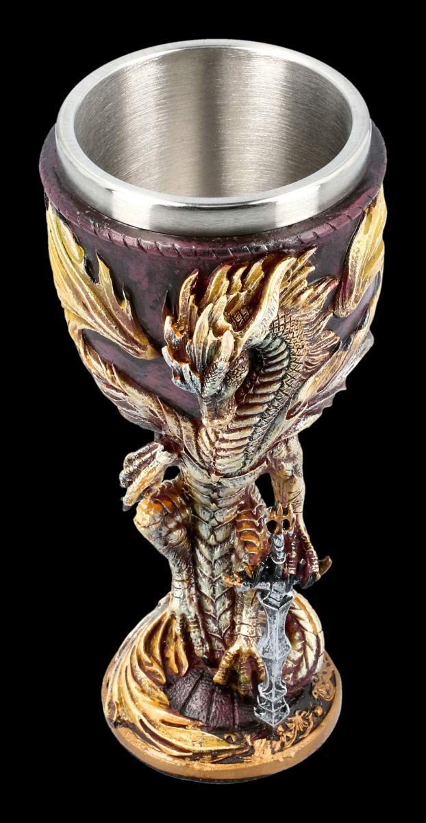 Drachen Fantasy Trink-Kelch - Flame Blade, Motiv von Ruth Thompson | Weinbecher, Deko-Artikel, mit Edelstahl-Einsatz, H 18 cm