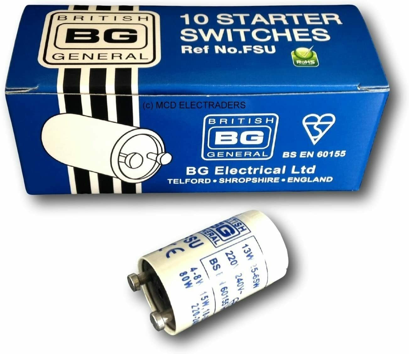 British General Pack Of 10 X Bg Nexus Fsu Universal Fluorescent Starter Switches 4-8 13 15 18-20 25-65 & 80 Watt