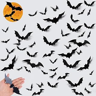 Bats Wall Decor, 72PCS Halloween Bats Decoration,4 Different Sizes Realistic PVC Black 3D Scary Bat Sticker for, Realistic Horror Bat Wall Decal Wall Sticker, DIYHallowmas Decoration Party