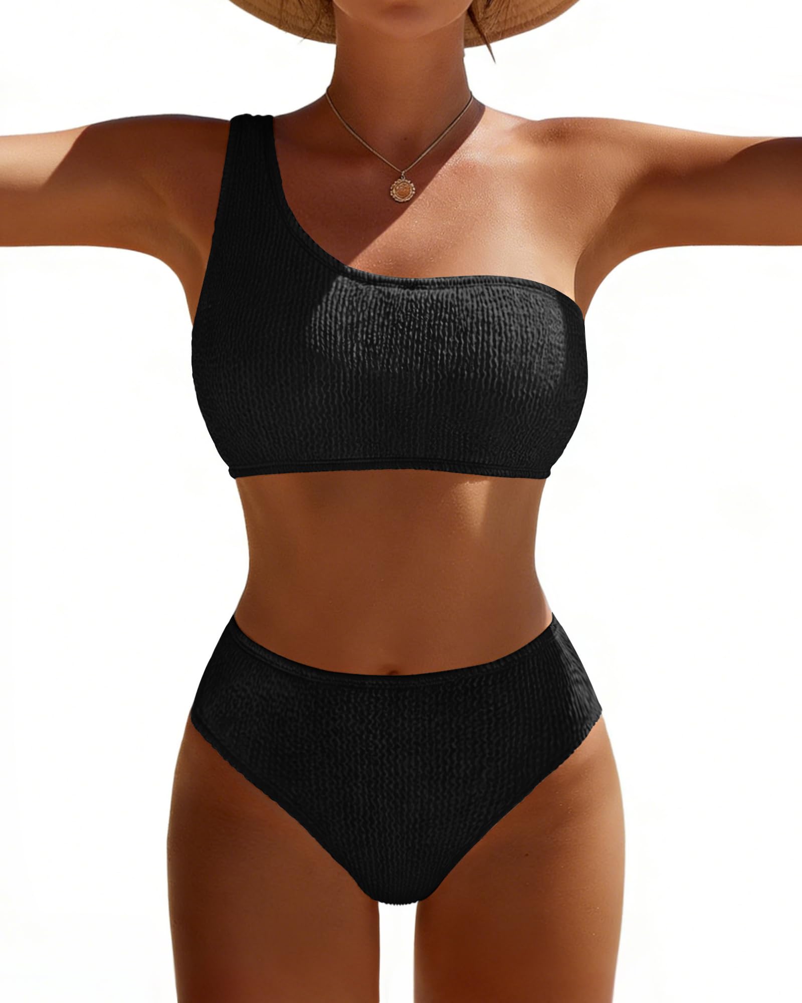 Pfreesea Bikini Sets for Women High Waisted 2 Piece Bestselling Swimsuit Ribbed One Shoulder Tummy Control Bathing Suit 2026