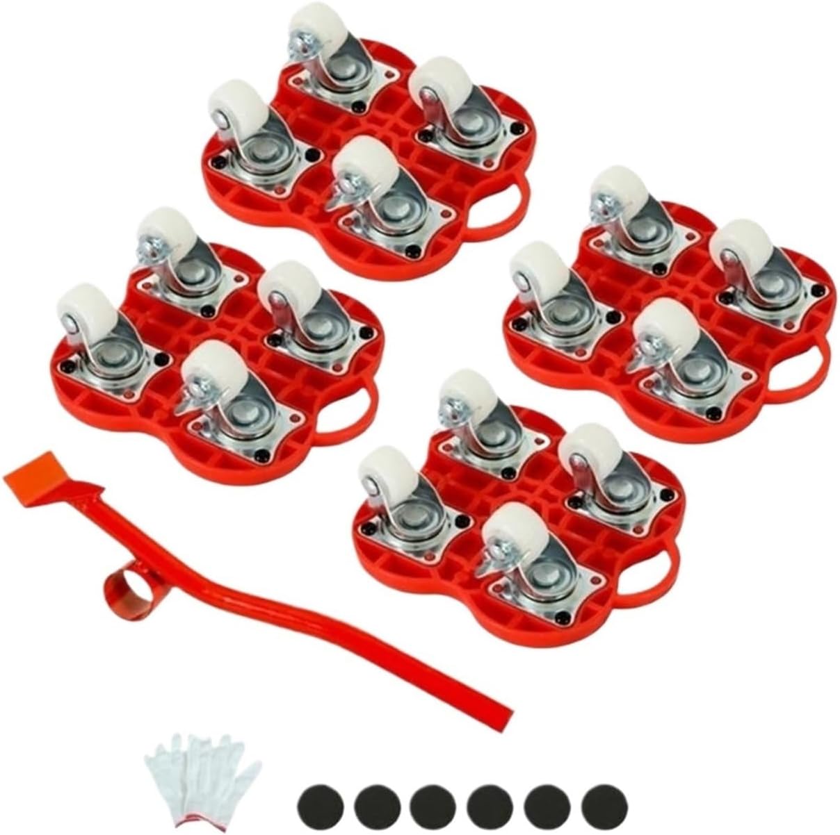 Moving Dolly， Heavy Duty Furniture Lifter Transport Mover Slides Wheel Easy Tool Set Roller Hand ，for Furniture(4pcs red White)