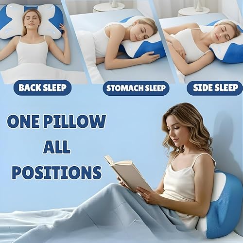 Miniatura 3 de Almohada cervical  Almohada ergonómica de contorno de espuma viscoelástica para aliviar el dolor de cuello, cuello y hombros  Ideal para dormir de