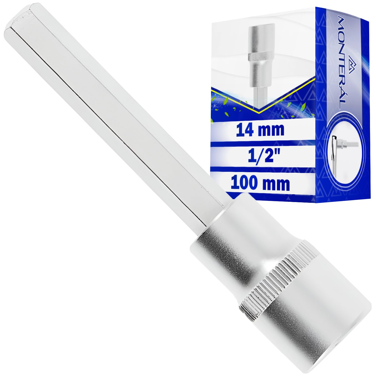 Socket Wrench with Allen Tip 14 mm x 100 mm for Hard to Access Areas - Socket Wrench with 1/2" Square - Made of Chrome Vanadium Steel - MONTERAL